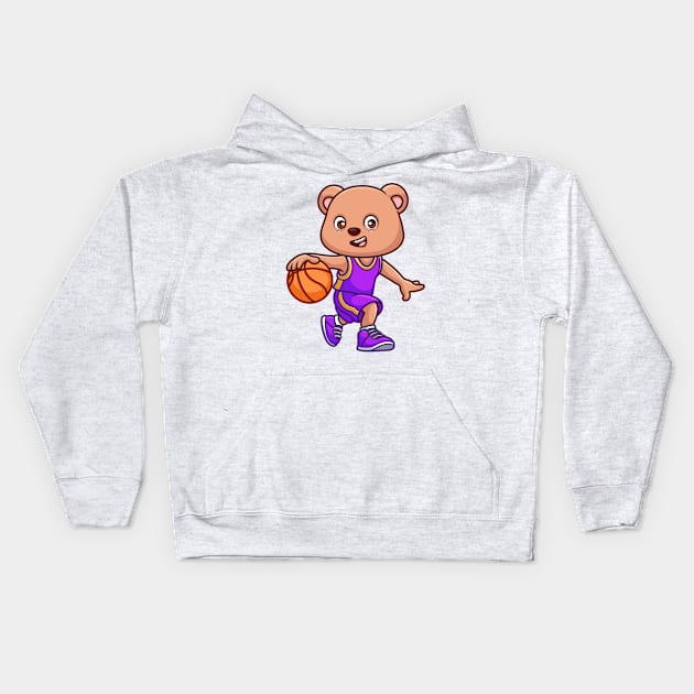 Basketball Bear Cute Cartoon Kids Hoodie by GumregaStd